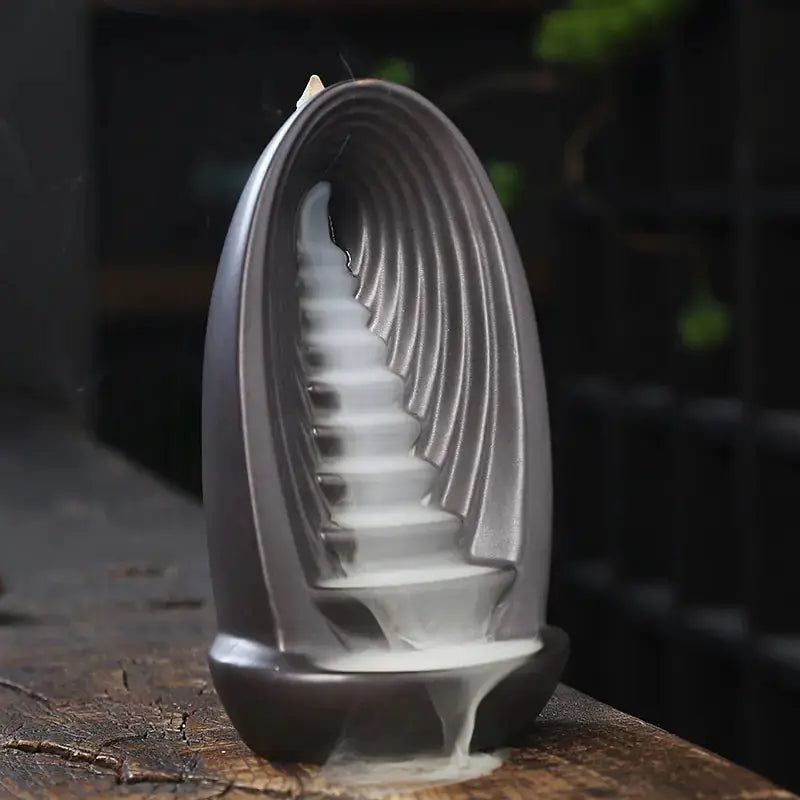 Clay Waterfall Aromatherapy Incense Burner by Zendrop displayed elegantly, with fragrant smoke flowing smoothly.
