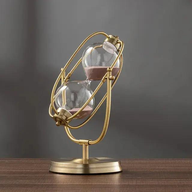 Aurelius Hourglass Timer by Zendrop, displaying the 360° rotating feature, with precision sand flow in a sophisticated brass frame.