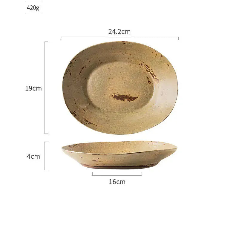 Overview of a Ceramic Vintage Plate by Zendrop with measurements, featuring a round design ideal for serving.