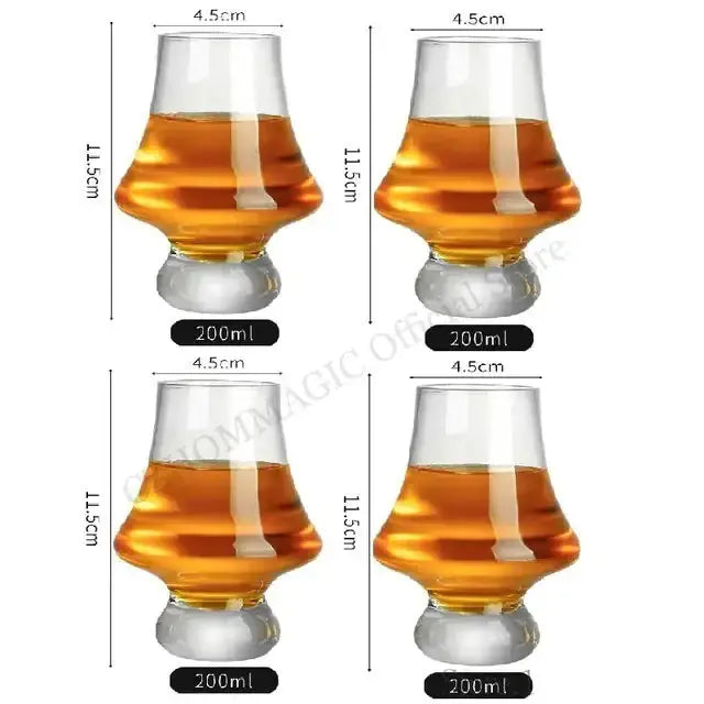 Crystal Tasting Glasses by Zendrop presenting a collection of elegant tasting glasses, each with a 200ml capacity, suited for whisky connoisseurs.