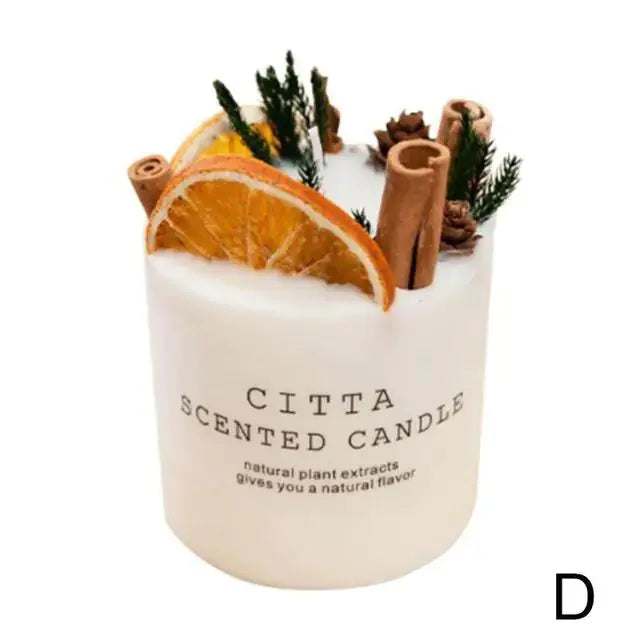 Creative Soy Wax Romantic Aromatherapy Candle by Zendrop, featuring decorative elements like orange slices, cinnamon, and pine, perfect for enhancing home decor.