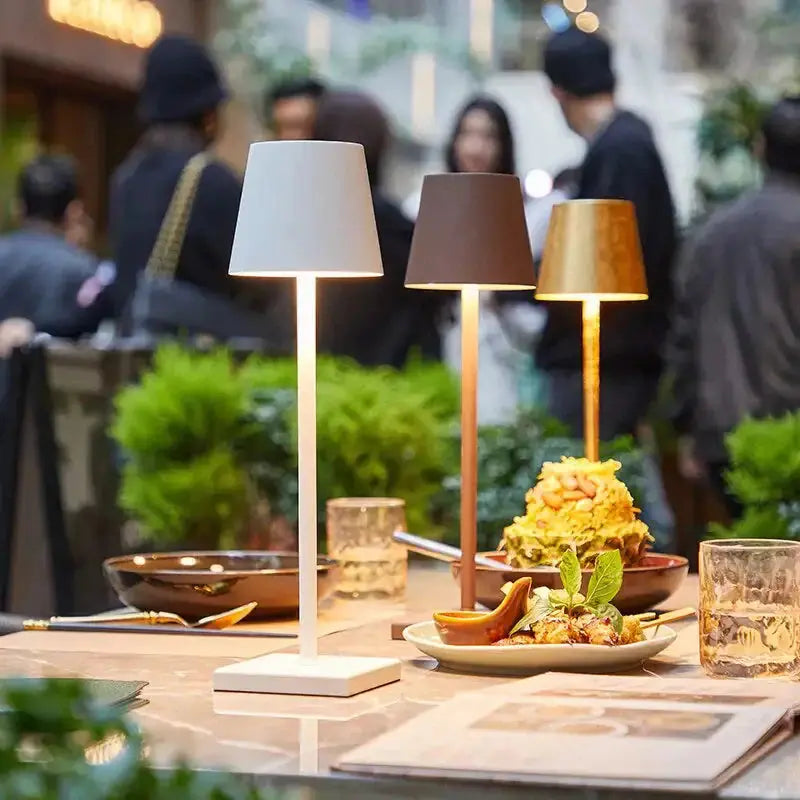 Stylish and sophisticated cordless lamp by Zendrop illuminating a dining table, showcasing its warm glow and elegant design, perfect for enhancing interior ambiance.