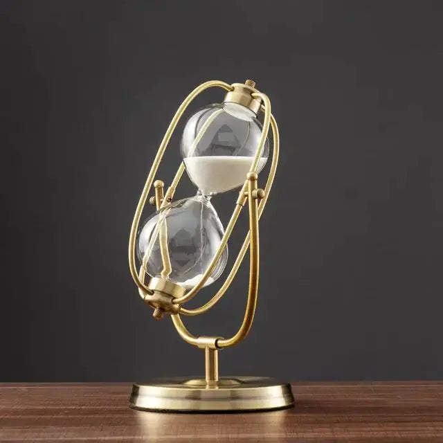 A close-up of the Aurelius Hourglass Timer by Zendrop, showcasing the high-quality materials and 360° rotation mechanism in a refined design.