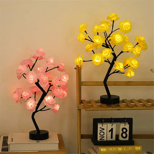 Blossom Bliss Glowing Rose Tree by Zendrop featuring pink and yellow illuminated roses, perfect for romantic home decor.