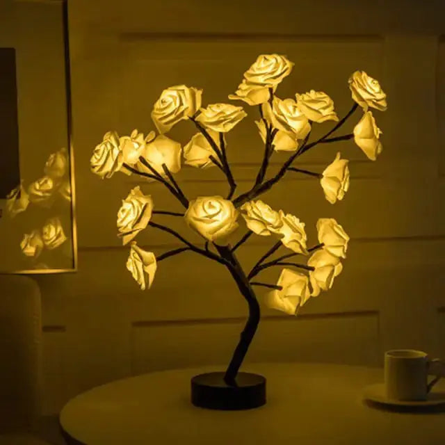 Blossom Bliss Glowing Rose Tree by Zendrop showcasing warm yellow-lit roses, ideal for enhancing ambiance in living spaces.