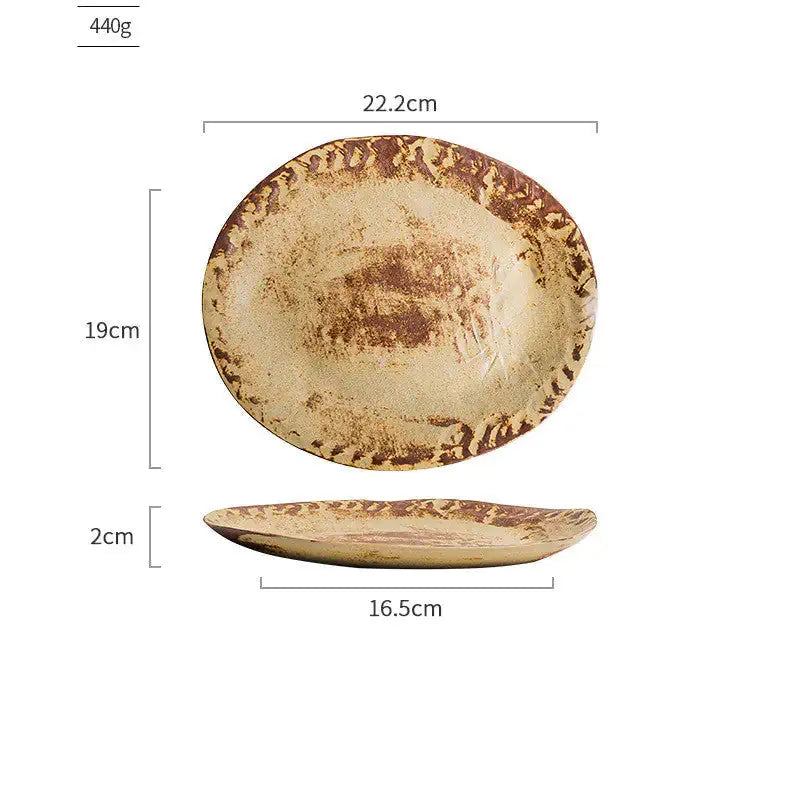 Ceramic Vintage Plates by Zendrop displayed in an oval shape, measuring 22.2cm x 19cm x 2cm, perfect for adding sophistication to any table setting.