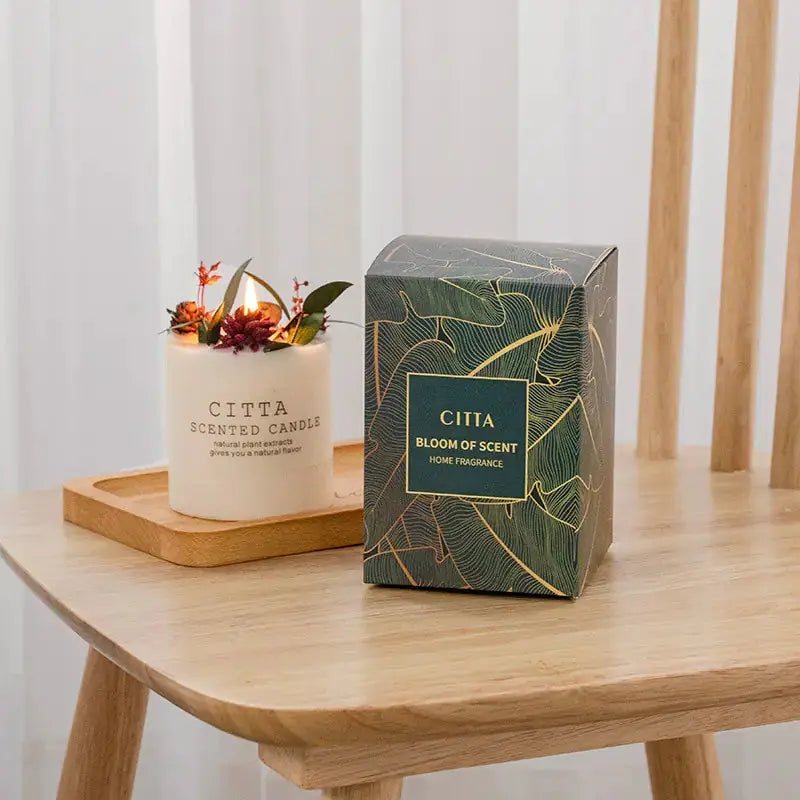 Creative Soy Wax Romantic Aromatherapy Candles by Zendrop displayed on a wooden table with a decorative box.
