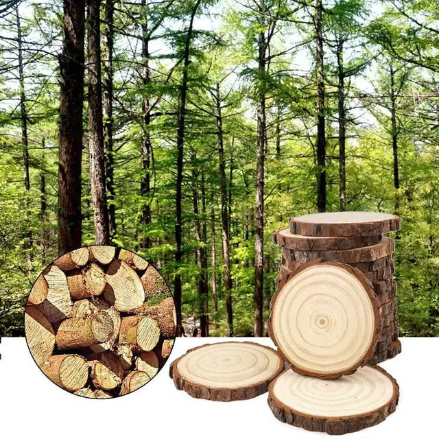 Natural wood slices from Zendrop, ideal for use in crafting or as rustic decor, complementing the Creative Soy Wax Romantic Aromatherapy Candles.