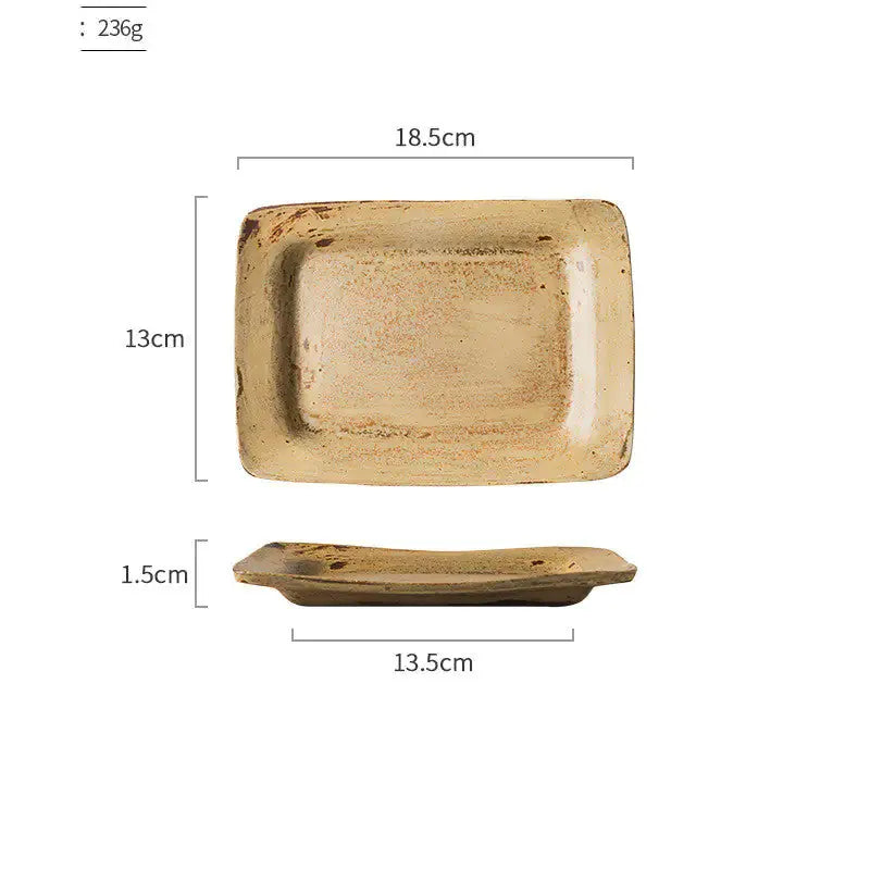 Ceramic Vintage Plates by Zendrop showcasing a rectangular shape with dimensions 18.5cm x 13cm x 1.5cm, designed for elegance in dining.