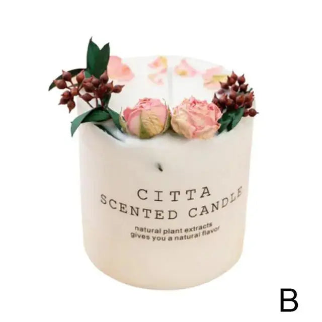 Creative Soy Wax Romantic Aromatherapy Candle by Zendrop, decorated with dried roses and natural elements, creating a charming ambiance in any setting.