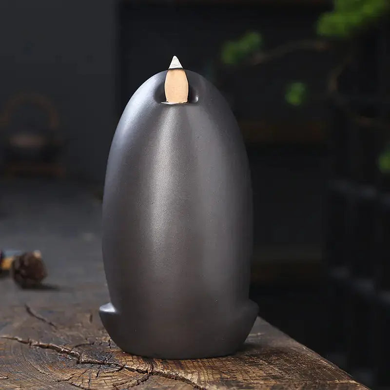 Back view of the Clay Waterfall Aromatherapy Incense Burner by Zendrop, highlighting its sleek and modern design.